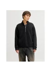 Jack & Jones Troyer JACK & JONES "JORNORREBRO KNIT HALF ZIP SN", Herren, Gr. M, schwarz, Strick, Obermaterial: 55% Baumwolle, 22% Polyester, 21% Polyacryl, 2% Elasthan, unifarben, relaxed fit h&uuml;ftlang, hoch geschlossener Ausschnitt, Strickb&uuml;ndchen, Pullover Troyer