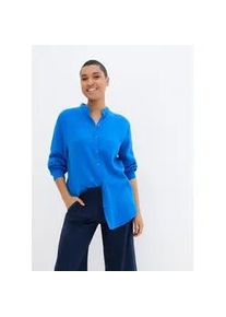 Langarmbluse bonprix "Musselin-Longbluse aus Baumwolle", Damen, Gr. 40, blau (azurblau), Obermaterial: 100% Baumwolle, oversize, Blusen, Oversize-Passform, mit Seitenschlitzen, aus Musselin