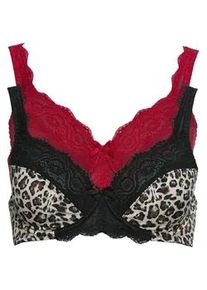 B&uuml;gel-BH bonprix "B&uuml;gel-BH mit zarter Spitze (2er Pack)", Damen, Gr. 90, Cup D, schwarz, leo bedruckt, dunkelrot, Obermaterial: 88% Polyester, 12% Elasthan. Futter: 90% Polyamid, 10% Elasthan. Spitze: 90% Polyamid, 10% Elasthan, BHs B&uuml;gel-BH, mit B&uuml;gel und Spitzen-Details