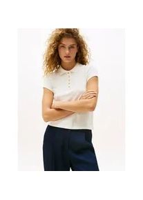 Poloshirt Tommy Hilfiger "GOLD BUTTON SLIM SS POLO", Damen, Gr. XXXL(46), beige (ivory silk), Single Jersey, Obermaterial: 96% Baumwolle, 4% Elasthan, unifarben, slim fit, Shirts, mit goldfarbenen Knopf