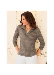Polokragenpullover Inspirationen "Polopullover", Damen, Gr. 44, taupe, 100% Baumwolle, unifarben, Pullover