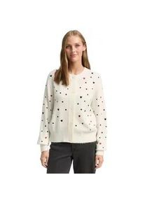 Cardigan Tom Tailor DENIM, Damen, Gr. M, wei&szlig; schwarz dots and hearts, Strick, Obermaterial: 79% Polyacryl, 18% Polyester, 3% Elasthan, bestickt, regular fit normal, Rundhals, Rippb&uuml;ndchen, Strickjacken, mit Stickereien