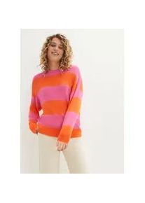 Strickpullover bonprix, Damen, Gr. 48/50 (XL), rosa (pink, orange gestreift), Strick, Obermaterial: 92% Viskose, 8% Polyamid, gestreift, oversize normal, Rundhals, Rippb&uuml;ndchen, Pullover Strickpullover, aus Viskose und Polyamid, ohne Verschluss, gestreiftes Design
