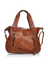 Henkeltasche Harpa "ASTER", Damen, Gr. B/H/T: 12,5cm x 36cm x 46cm, braun, Polyurethan (PU), unifarben, Taschen, mit dekorativen Rei&szlig;verschlussf&auml;chern auf der Vorderseite
