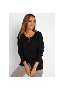 Strickjacke bonprix, Damen, Gr. 36/38 (S), schwarz, Strick, Obermaterial: 60% Baumwolle, 30% Polyester, 10% Polyamid, unifarben, gerade normal, Rundhals, Rippb&uuml;ndchen, Strickjacken Strickjacke, gerade Passform, unifarben, aus Baumwollmischung, mit Knopfleiste