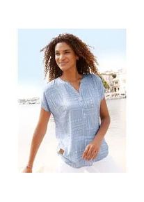 Druckbluse Casual Looks, Damen, Gr. 36, bleu, ecru, gemustert, 100% Viskose, gemustert, Rundhals, Blusen Druckbluse