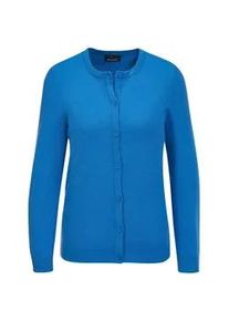 Strickpullover GOLDNER "Kuschelweiche Kaschmir-Strickjacke mit Rundhals", Damen, Gr. 44, blau (atlantikblau), Obermaterial: 100% Kaschmir WS., Rippe, Pullover Strickpullover, Ohne