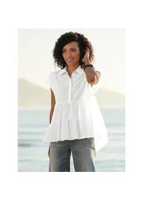 Kurzarmbluse Heine, Damen, Gr. 48, wei&szlig;, 100% Baumwolle, unifarben, Blusen