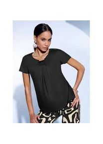 CR&Eacute;ATION L Kurzarmbluse CREATION L, Damen, Gr. 42, schwarz, 100% Viskose, gemustert, unifarben, Rundhals, Blusen