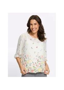 Schlupfbluse Inspirationen, Damen, Gr. 42, ecru, khaki, bedruckt, 100% Polyester, Top:5% Elasthan, 95% Viskose, bedruckt, gebl&uuml;mt, gemustert, mehrfarbig, Rundhals, Blusen Schlupfbluse