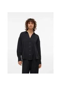 V&eacute;ro Moda Langarmbluse VERO MODA "VMMELANEY QUEENY LS SHIRT WVN NOOS", Damen, Gr. XL, schwarz, Web, Obermaterial: 100% Polyester, unifarben, loose fit Po-bedeckend, V-Ausschnitt, Blusen, Kunstfaser, loose fit
