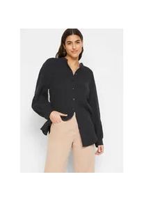 Langarmbluse bonprix "Musselin-Longbluse aus Baumwolle", Damen, Gr. 46, schwarz, Obermaterial: 100% Baumwolle, oversize, Blusen, Oversize-Passform, mit Seitenschlitzen, aus Musselin