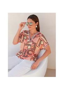 Schlupfbluse Inspirationen, Damen, Gr. 36, koralle, sand, bedruckt, 100% Viskose, bedruckt, gemustert, mehrfarbig, V-Ausschnitt, Blusen Schlupfbluse