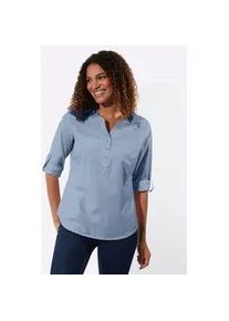 Longbluse Casual Looks, Damen, Gr. 38, bleu, 50% Baumwolle, 50% Polyester, unifarben, Rundhals, Blusen Longbluse