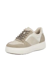 Plateausneaker Rieker, Damen, Gr. 41, beige (beige, creme), Nubuklederimitat, Schuhe Plateausneaker, Retro-Sneaker, Schn&uuml;rschuh, Halbschuh mit Teddyfutter