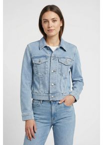 Jeansjacke Calvin Klein Jeans "CLASSIC TRUCKER COASTAL LIGHT", Damen, Gr. L (42), coastal light, Denim/Jeans, Obermaterial: 67% Baumwolle, 32% Polyester, 1% Elasthan, unifarben, klassisch normal, Rundhals, eingesetzt angesetztes B&uuml;ndchen, Jacken Jeansjacke, Regular fit mit Rundhalsausschnitt