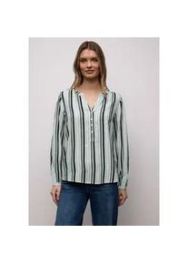 Langarmbluse Street One, Damen, Gr. 38, bound gr&uuml;n, Stoff, 100% Viskose, gestreift, klassisch normal, V-Ausschnitt, B&uuml;ndchen, Blusen, im Tunika-Style