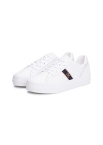 Plateausneaker Tommy Hilfiger "VULC WEBBING SNEAKER", Damen, Gr. 41, wei&szlig;, Nappaleder, Schuhe Plateausneaker, Freizeitschuh, Halbschuh, Schn&uuml;rschuh mit TH-Logo-Schmuckelement