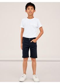 Jeansshorts name it "NKMSILAS SLIM DNM L SHORT", Jungen, Gr. 92, N-Gr, schwarz (schwarz denim), Denim/Jeans, Obermaterial: 72% Baumwolle, 26% Polyester, 2% Elasthan, unifarben, slim fit kurz, Jeans Jeansshorts, Baumwollmischung, Stretch, Umschlagsaum