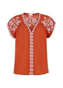 Hemdbluse RAFFYA "Luna V-Neck Embroidered Blouse Damen", Damen, Gr. 42, braun, 96% Baumwolle, 4%Lyocell, Blusen Hemdbluse