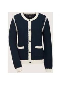 Madeleine Mode Strickjacke MADELEINE "Strickjacke Langarm Cardigan mit Zopfmuster, Kaschmir-Mix", Damen, Gr. 40/42, blau (marine, wollwei&szlig;), Obermaterial: 53% Viskose CV. 33% Polyamid PA. 13% Lyocell CLY. 1% Kaschmir WS., Modern, Strickjacken Strickjacke, Edles Zopfmuster