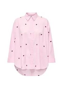 Hemdbluse Only "ONLNEW LINA GRACE LS EMB SHIRT NOOS WVN", Damen, Gr. M, roseate spoonbill detail:bordeaux heart, Web, Obermaterial: 100% Baumwolle, Po-bedeckend, Blusen Hemdbluse