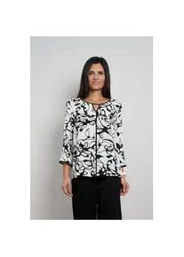 Druckbluse Seidel Moden, Damen, Gr. 42, sanftes wei&szlig;, Web, Obermaterial: 100% Viskose, gemustert, tailliert h&uuml;ftbedeckend, Rundhals, kontrastfarben, Blusen Druckbluse, mit grafischem Muster - MADE IN GERMANY