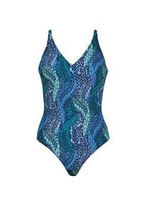 Badeanzug Naturana "Aquarama", Damen, Gr. 48, Cup E, blau, Obermaterial: 86% Polyamid, 14% Elasthan. Futter: 92% Polyester, 8% Elasthan. Miedereinsatz: 75% Polyamid, 25% Elasthan, gemustert, Badeanz&uuml;ge Badeanzug, V-Ausschnitt, gemustert, bequem, modisch
