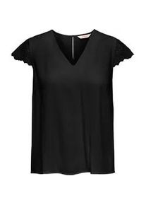 Kurzarmbluse Only "ONLELVA-VIA S/S DETAIL TOP WVN CS FR", Damen, Gr. XL, schwarz, Web, Obermaterial: 100% Viskose, unifarben, normal, V-Ausschnitt, Blusen, Viskose, Spitze
