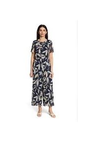 BETTY & CO Overall BETTY & CO "Damen mit Plissee", Damen, Gr. 40, Normalgr&ouml;&szlig;en, dunkelblau, nature, Obermaterial: 100% Polyester; Futter: 100% Polyester, figurumspielend lang, V-Ausschnitt, Overalls Overall