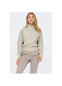 Stehkragenpullover Only "ONLDORITTA LS CABLE ZIP HIG NECK KNT", Damen, Gr. S, pumice stone, Strick, Obermaterial: 60% Baumwolle, 40% Polyacryl, unifarben, regular fit normal, hoch geschlossener Ausschnitt, Pullover Stehkragenpullover