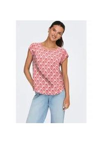 Shirtbluse Only "ONLVIC S/S AOP TOP NOOS PTM", Damen, Gr. 40, equestrian rot aop:warm tiles, Web, Obermaterial: 97% Polyester, 3% Elasthan, bedruckt, regular fit h&uuml;ftlang, Rundhals, Blusen, mit Allover Druck