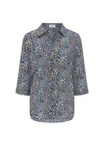 Hemdbluse GOLDNER "Kurzgr&ouml;&szlig;e Pflegeleichte Bluse mit 3/4-Arm", Damen, Gr. 21, blau (hellblau, melba, gemustert), Obermaterial: 100% Polyester PES., Manschette, Blusen Hemdbluse, Mit offenem Kragen