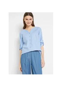 Langarmbluse bonprix "Bluse mit Leinen, 3/4 Arm", Damen, Gr. 46, blau (perlblau), Obermaterial: 55% Leinen, 45% Baumwolle, regular fit, Blusen, Regular Fit, f&uuml;r den Alltag, aus Leinen und Baumwolle