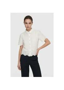 Kurzarmbluse Only CARMAKOMA "CARVALAIS S/S SHIRT WVN NOOS", Damen, Gr. 50, cloud dancer, Web, Obermaterial: 100% Baumwolle, unifarben, loose fit normal, Blusen, Lochstickerei-Detail