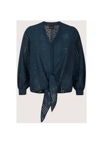 Madeleine Mode Langarmbluse MADELEINE "Spitzenbluse Baumwollbluse zum Knoten", Damen, Gr. 38, blau (marine), Obermaterial: 100% Baumwolle CO., Modern, schmal, Blusen, Spitzenbluse zum Binden mit aufgesetzter Knopfleiste
