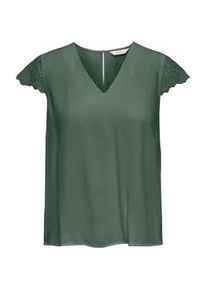 Kurzarmbluse Only "ONLELVA-VIA S/S DETAIL TOP WVN CS FR", Damen, Gr. S, laurel wreath, Web, Obermaterial: 100% Viskose, unifarben, normal, V-Ausschnitt, Blusen, Viskose, Spitze