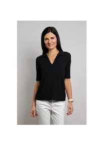 Poloshirt Seidel Moden, Damen, Gr. 52, schwarz, Jersey, Obermaterial: 46% Baumwolle, 46% Modal, 8% Elasthan, unifarben, tailliert h&uuml;ftbedeckend, V-Ausschnitt, Shirts, Mit V-Ausschnitt - MADE IN GERMANY