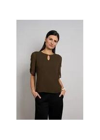 Chiffonbluse Seidel Moden "Otto exclusiv", Damen, Gr. 42, kaffee, Web, Obermaterial: 100% Polyester. Futter: 95% Viskose, 5% Elasthan, unifarben, l&auml;ssig geschnitten h&uuml;ftbedeckend, Rundhals, Blusen Chiffonbluse, Halbarm mit Cut-Out-Detail und Glitzerstein - MADE IN GERMANY