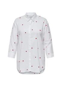 Langarmbluse Only CARMAKOMA "CARNEW LINA GRACE LS EMB SHIRT WVN NOOS", Damen, Gr. 48, hellwei&szlig; aop:heart, Web, Obermaterial: 100% Baumwolle, bestickt, regular fit normal, Blusen, Baumwolle