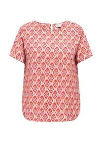 Shirtbluse Only CARMAKOMA "CARVICA SS TOP WVN NOOS", Damen, Gr. 46, equestrian rot aop:warm tiles, Web, Obermaterial: 97% Polyester, 3% Elasthan, bedruckt, regular fit normal, Rundhals, Blusen, Materialmix, regular fit