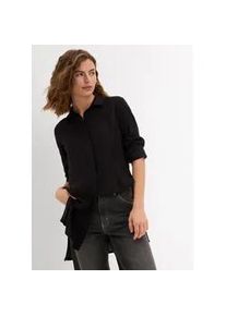 Longbluse bonprix "Longbluse mit Schlitz aus flie&szlig;ender Viskose", Damen, Gr. 36, schwarz, Obermaterial: 100% Viskose, gerade, Blusen Longbluse, gerade Passform, mit Schlitz-Detail, aus flie&szlig;ender Viskose