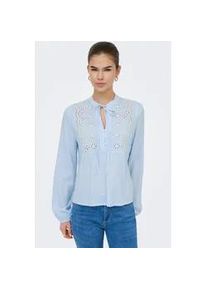 Langarmbluse Only "ONLLENNYO LS EMBROID V-NECK TOP NOOS WVN", Damen, Gr. L, kentucky blau stripes:hellwei&szlig;, Web, Obermaterial: 100% Viskose, gestreift, regular fit normal, elastischer Bund, Blusen
