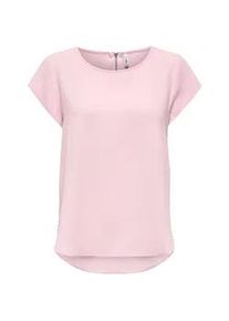Kurzarmbluse Only "ONLVIC &ndash; feminines Blusenshirt in lockerer Form", Damen, Gr. 34, roseate spoonbill, Web, Obermaterial: 97% Polyester, 3% Elasthan, unifarben, regular fit Po-bedeckend, Rundhals, Blusen, regular fit, Web, Kunstfaser, Rundhals, unifarben