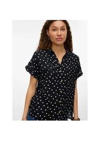 V&eacute;ro Moda Kurzarmbluse VERO MODA "VMBUMPY SS SHIRT AOP WVN GA NOOS", Damen, Gr. S, schwarz aop:carla dot snow wei&szlig;, Web, Obermaterial: 100% Viskose, bedruckt, normal, V-Ausschnitt, Blusen, Viskose, regular fit