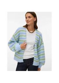 V&eacute;ro Moda Strickjacke VERO MODA "VMMAYBE STRIPE LS OPEN CARDIGAN NOOS", Damen, Gr. L, fog gr&uuml;n stripes:with misteltoe, cashmere blau, brunnera blau, birch, Strick, Obermaterial: 100% Polyester, geringelt, gestreift, loose fit h&uuml;ftbedeckend, V-Ausschnitt, weit Strickb&uuml;ndchen, Strickjacken Strickjacke, Kunstfaser, loose fit
