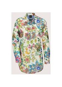 Madeleine Mode Langarmbluse MADELEINE "Hemdbluse Sommerbluse mit floralem Muster", Damen, Gr. 48, blau (t&uuml;rkisblau, wei&szlig;, multicolor), Obermaterial: 100% Baumwolle CO., Modern, gerade, Blusen, Unikatprint