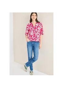 Kurzarmbluse Cecil, Damen, Gr. XL (44), beetroot pink, Stoff, 100% Viskose, gemustert, klassisch normal, Rundhals, normaler Saum, Blusen, mit geschlitztem Rundhalsausschnitt mit B&auml;ndchen