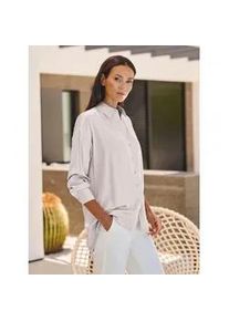 Longbluse Heine, Damen, Gr. 42, hellgrau, 100% Viskose, unifarben, Rundhals, Blusen Longbluse