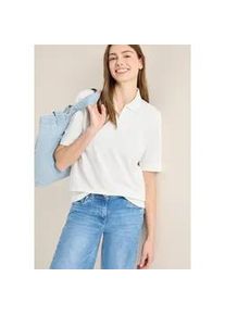 Poloshirt Cecil, Damen, Gr. XS (36), vanillewei&szlig;, Piqu&eacute;, Obermaterial: 48% Baumwolle, 48% Modal, 4% Elasthan, unifarben mit Farbeinsatz, normal h&uuml;ftbedeckend, V-Ausschnitt, Shirts, mit Kontrast-Streifen und V-Ausschnitt